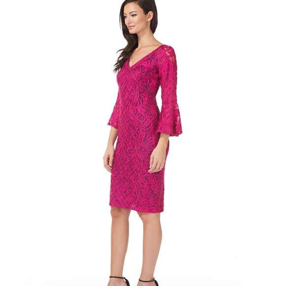 JS Collections - Bell Sleeve Cocktail Dress - Size 4 - Magenta - LIKE NEW - Picture 2 of 13